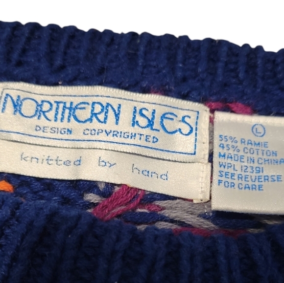 Vintage Northern Isles Hand Knit Granny Nursery Rhyme Patchwork Sweater SZ Large - Picture 4 of 11